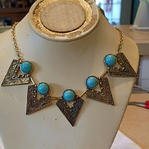 Etc Faux Turquoise Tribal Looking Necklace